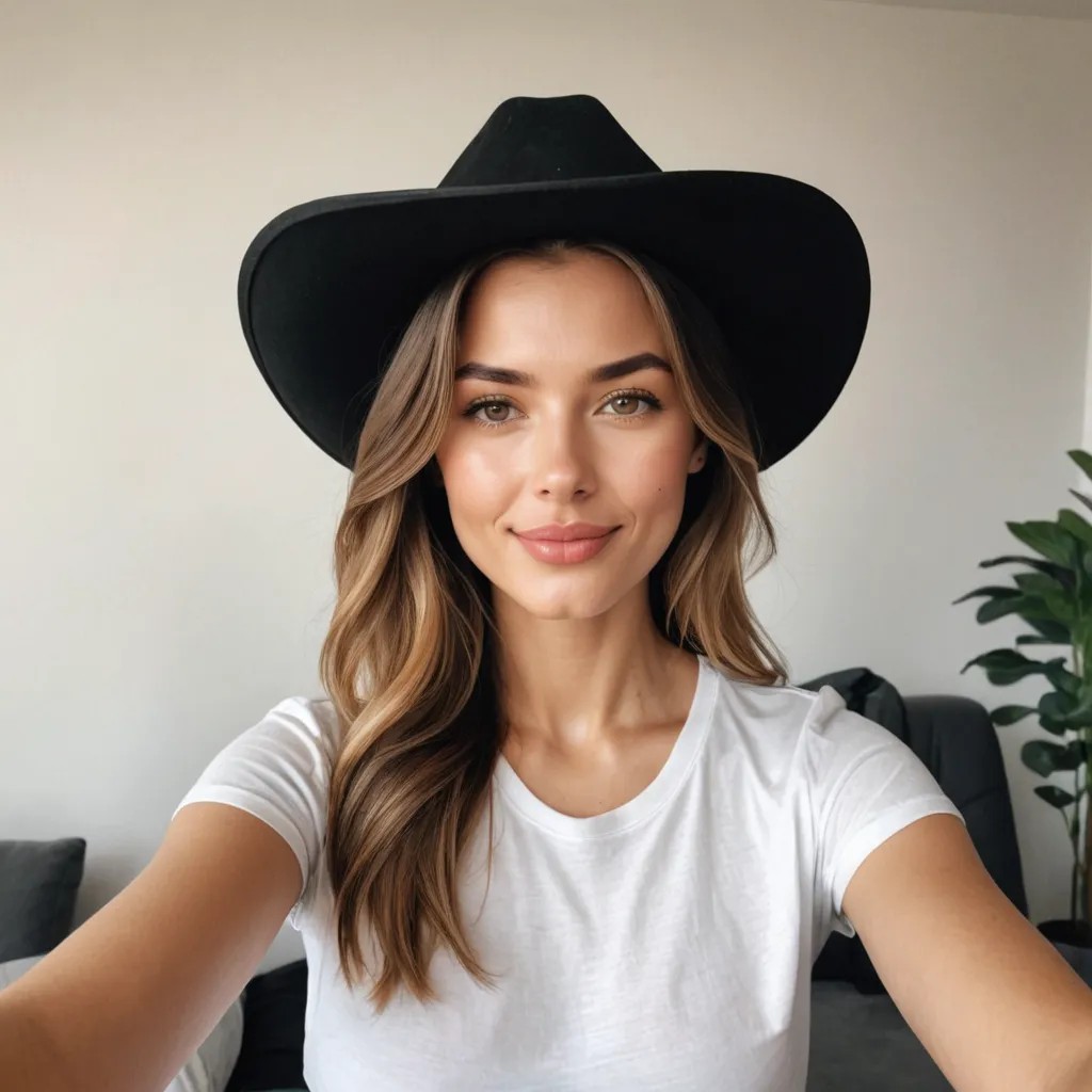 Black Cowboy Hat, White T-Shirt, Selfie Avatar Maker