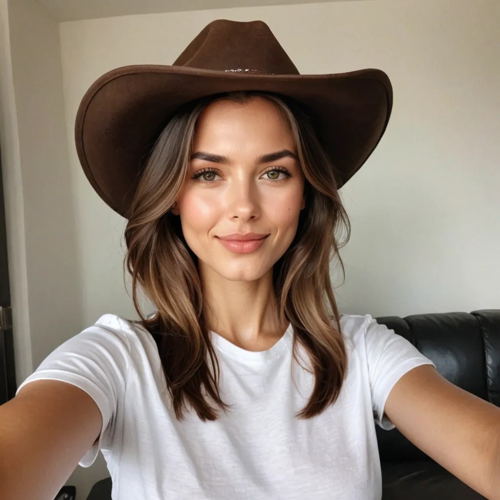 Dark Brown Cowboy Hat, White T-Shirt, Selfie Avatar Maker