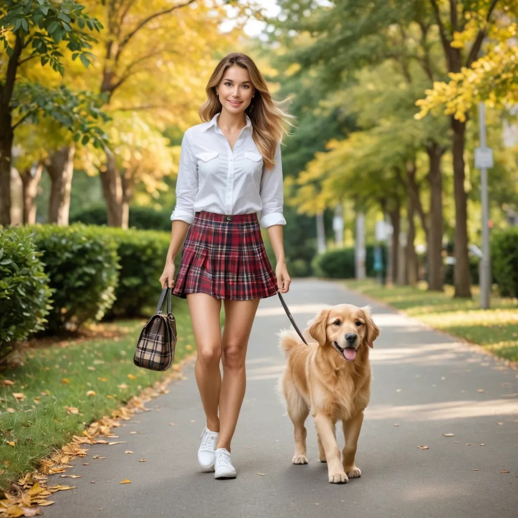 Short Plaid Skirt, Walking Golden Retriever Puppy Avatar Maker