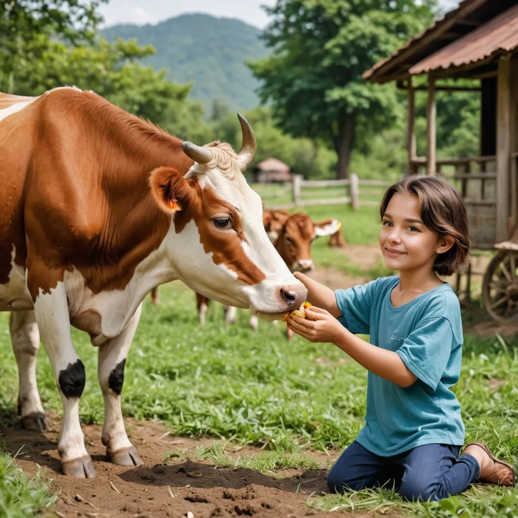 A Boy Feeds a Cow Cub Avatar Maker