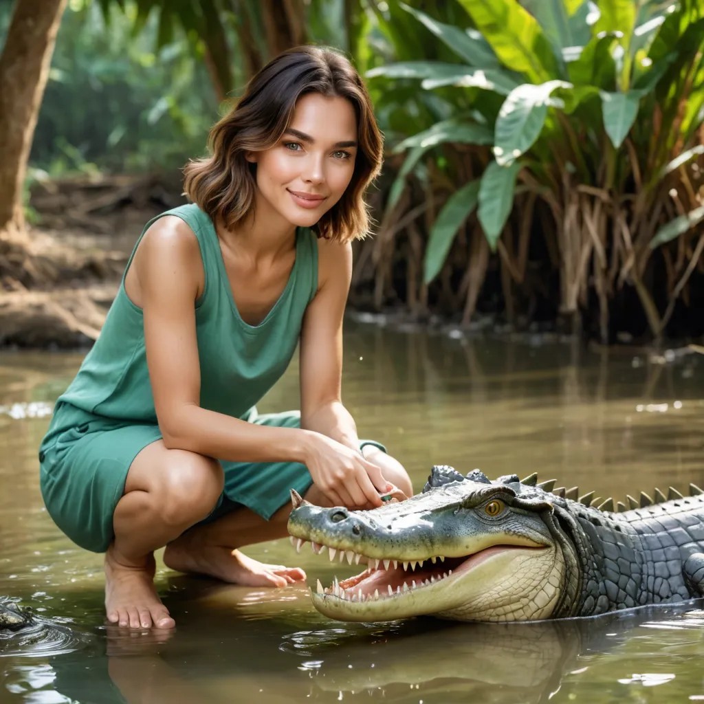 A Boy Feeds a Crocodile Cub Avatar Maker