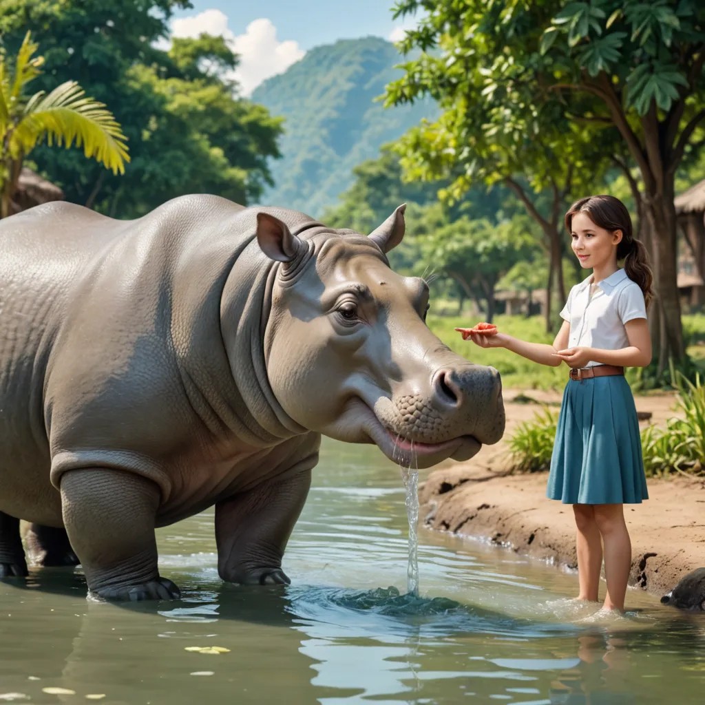 A Boy Feeds a Hippopotamus Avatar Maker