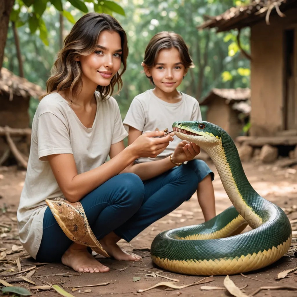 A Boy Feeds a Snake Cub Avatar Maker