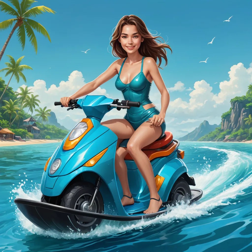 A Boy Riding a Water Scooter in the Sea Avatar Maker