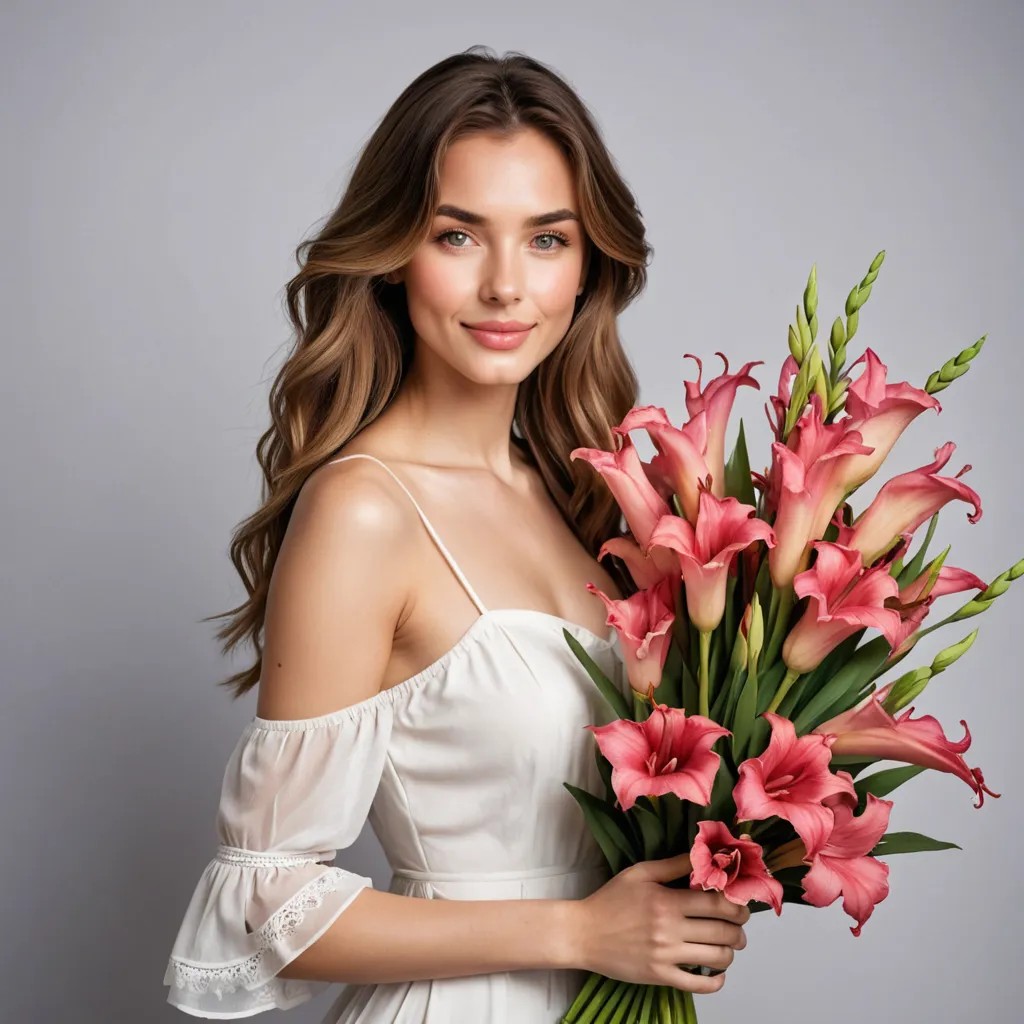 A Girl with a Bouquet of Gladiolus Avatar Maker