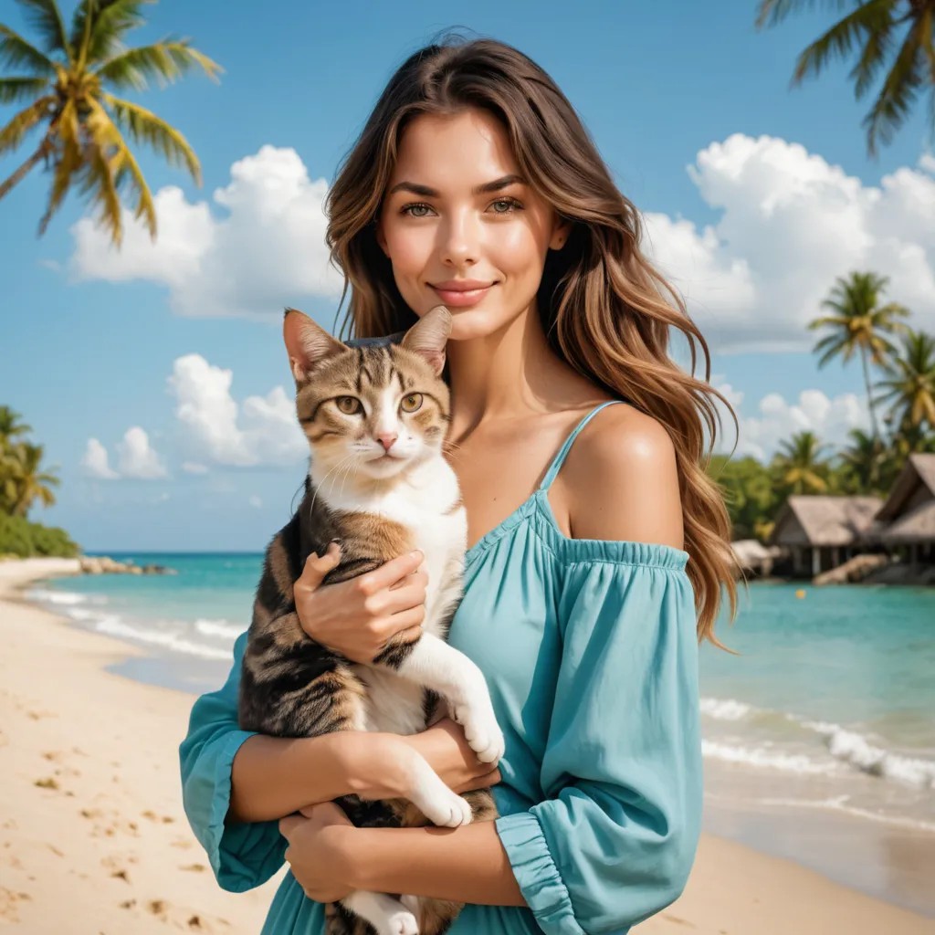 Beach Woman with Two Cats in Her Arms Avatar Maker