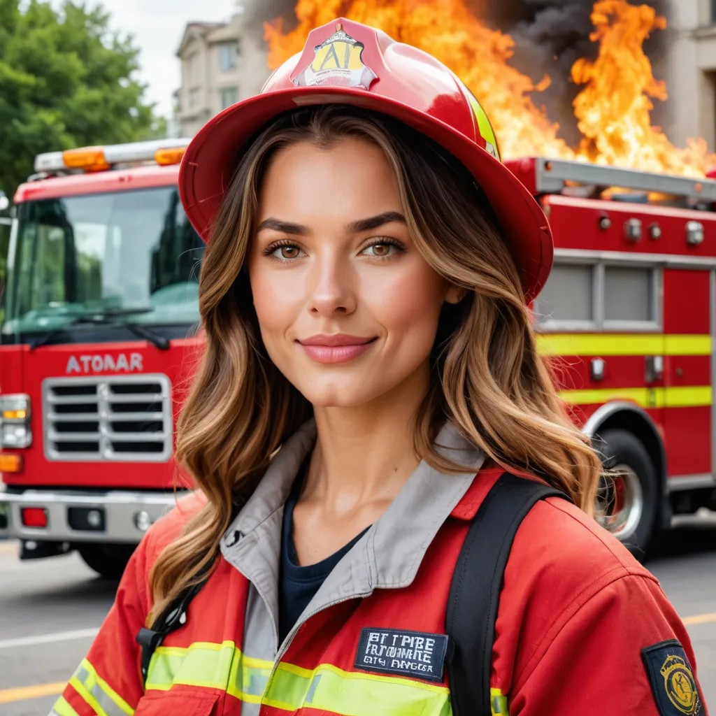 Firewoman Fire Truck in the Background Avatar Maker