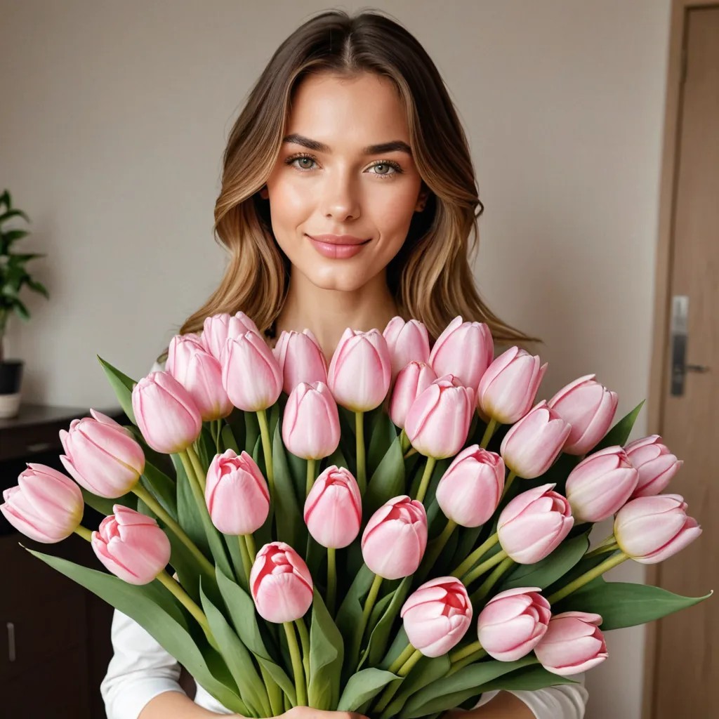 Holding a Bouquet of 100 Tulips Avatar Maker