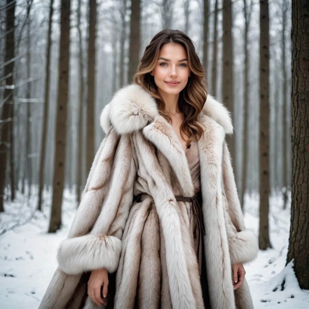 A Lady in a Long Fur Coat in a Winter Tale Forest Avatar Maker