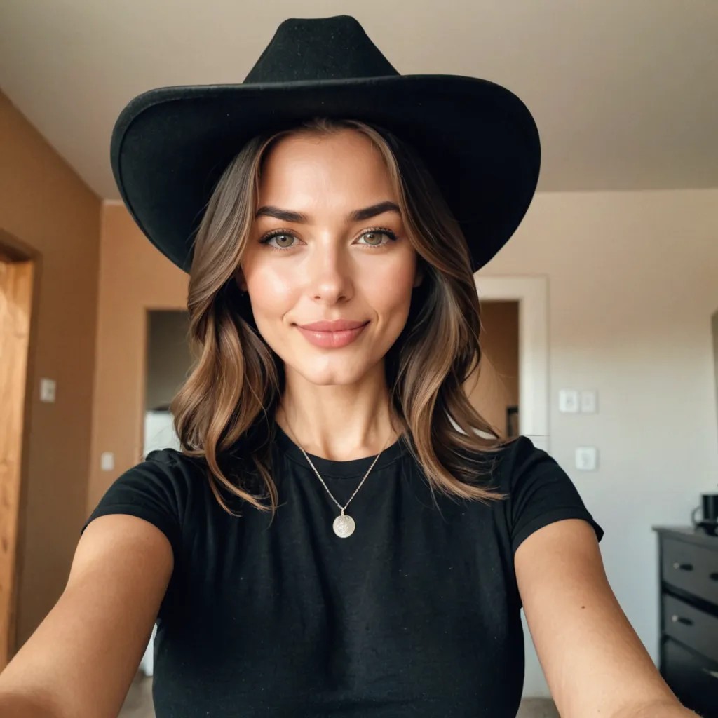 Black Cowboy Hat, Black Half T-Shirt, Selfie Avatar Maker