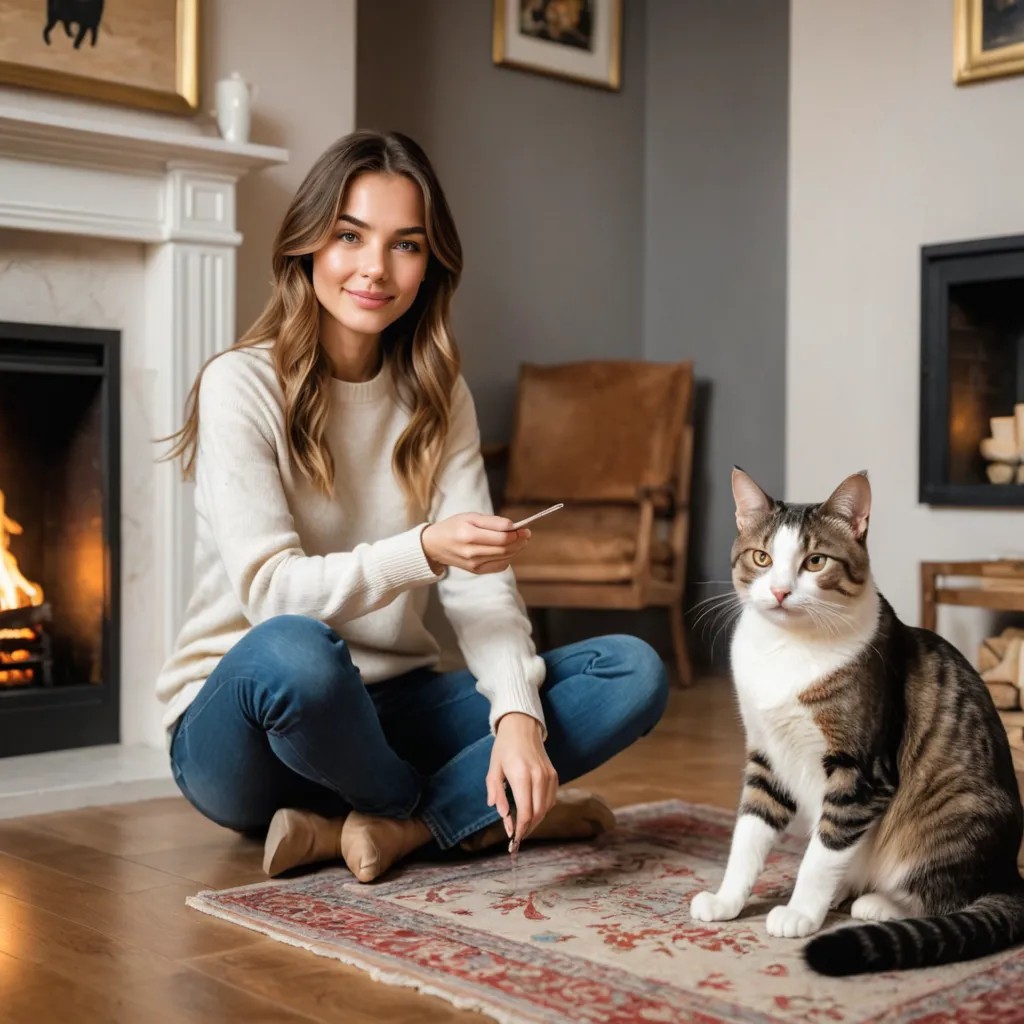 Girl by the Fireplace Strokes a Cat Avatar Maker