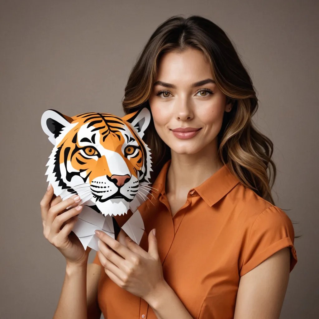 Lady Playing with a Paper Tiger Avatar Maker