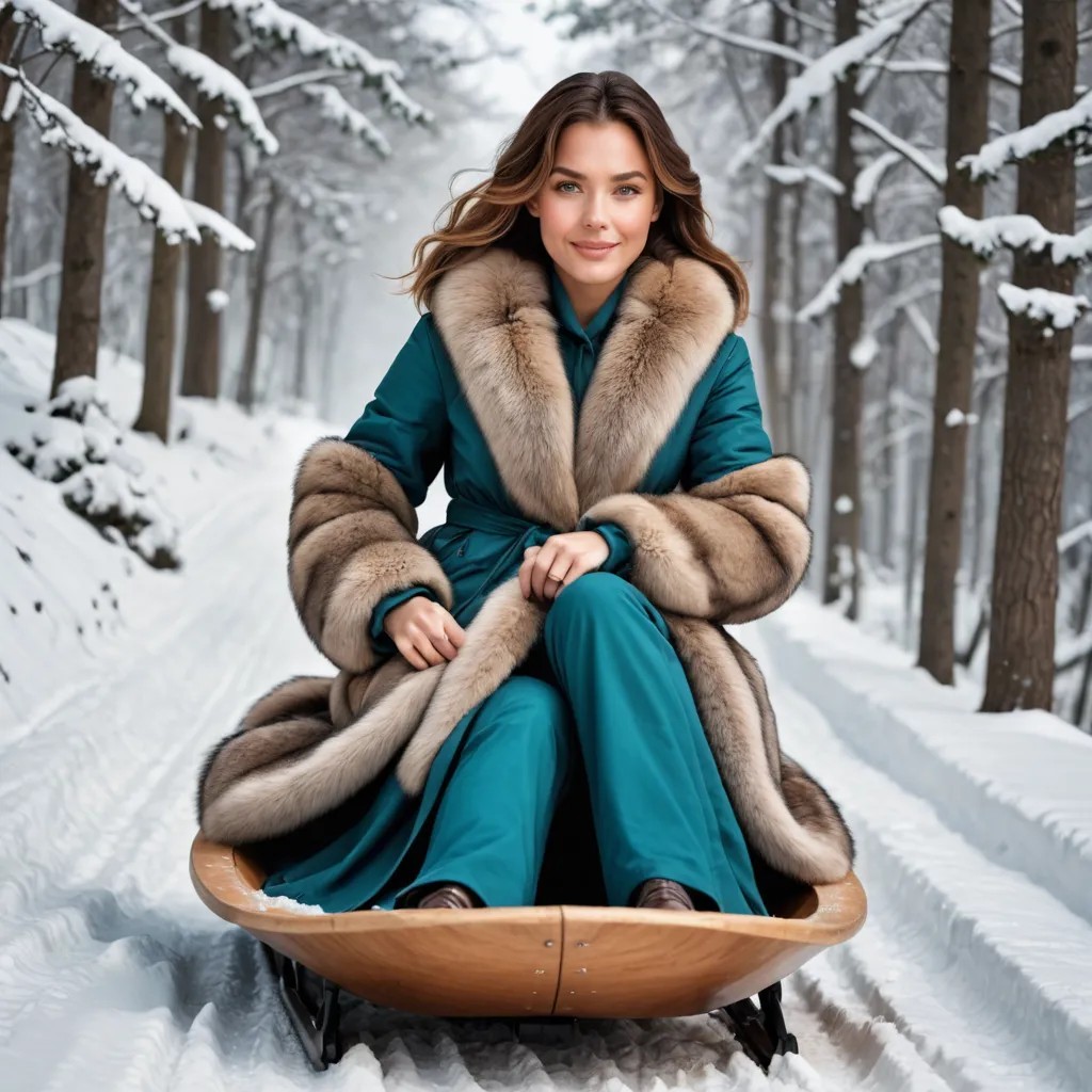 Lady Sledding Down a Hill in Fur Coat Avatar Maker