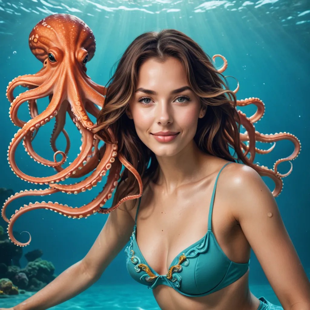 Lady Swimming with an Octopus Avatar Maker