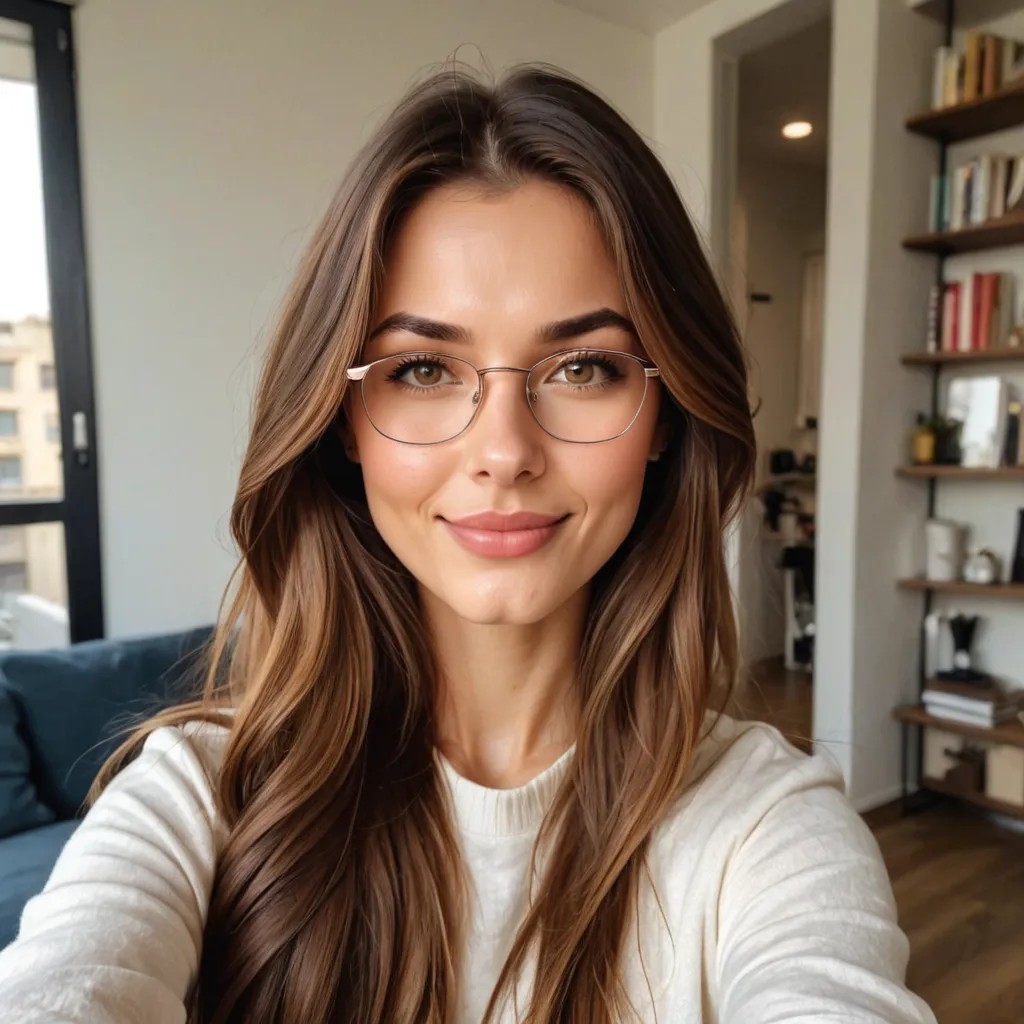 Long Brown Hair, Glasses, Selfie Avatar Maker