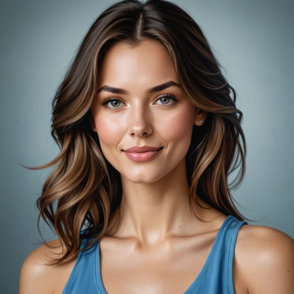 Realistic Color Portrait of Woman in Blue Top Avatar Maker