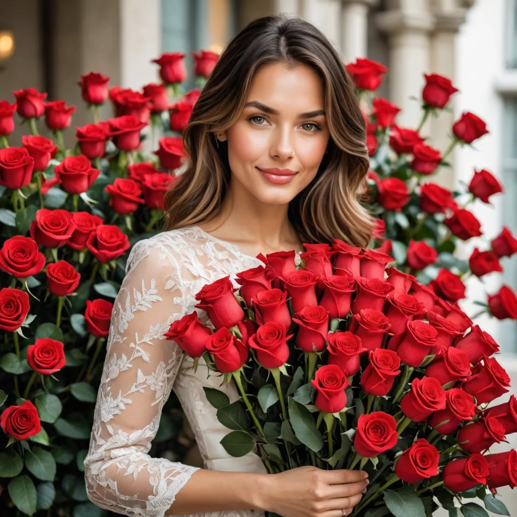 A Lady Holding 100 Red Roses Avatar Maker