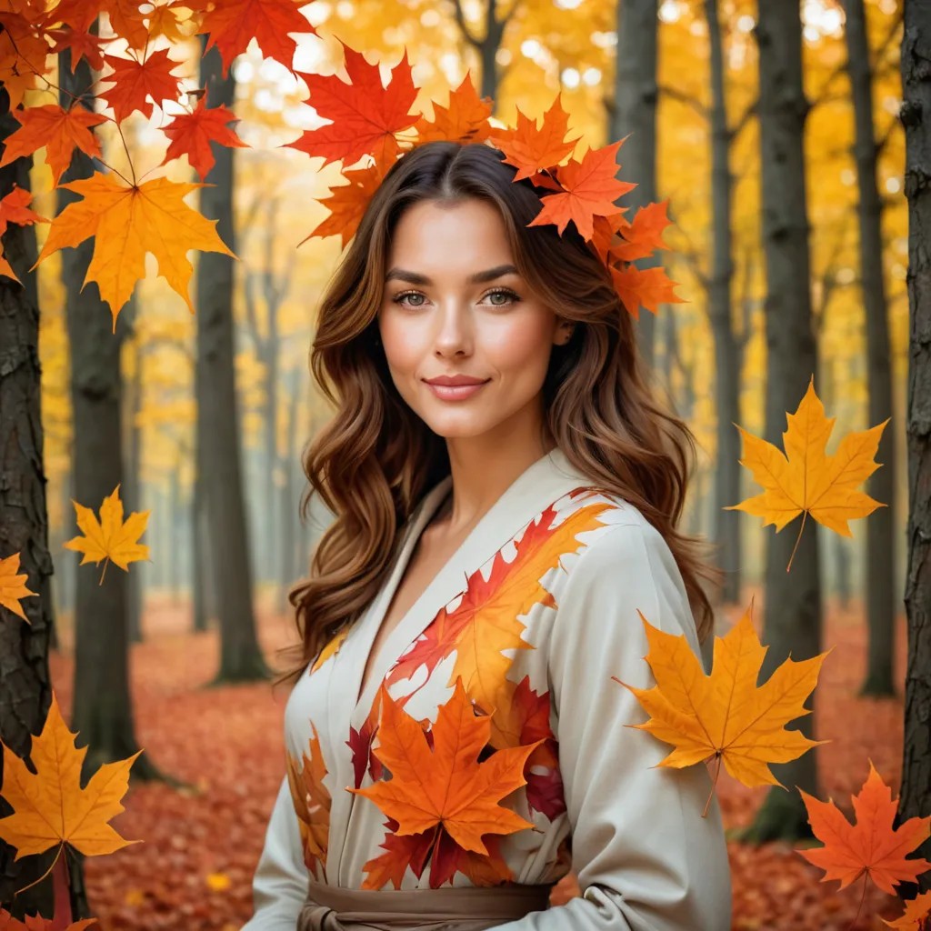 Lady in an Autumn Forest with Maple Leaves Avatar Maker