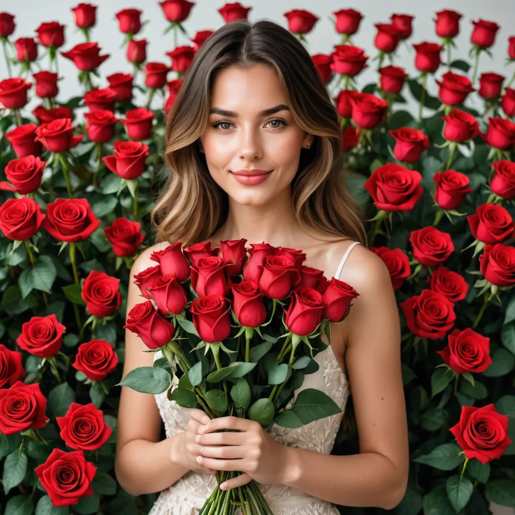 A Girl Holding 100 Red Roses Avatar Maker