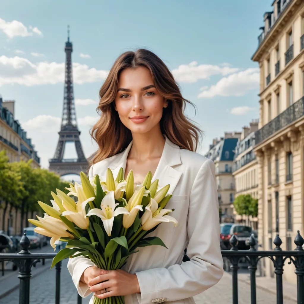 A Girl with a Bouquet of Lilies in Paris Avatar Maker