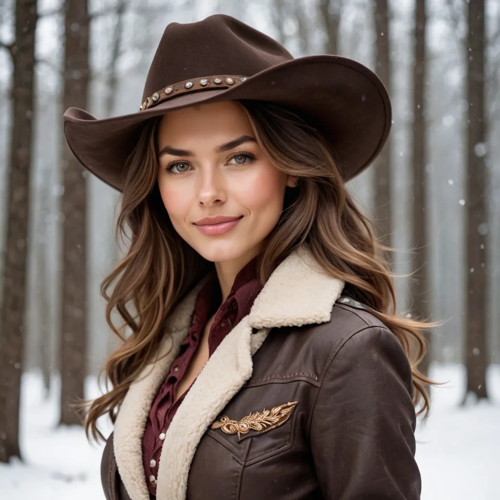 Winter Cute Cowgirl in with a Dark Brown Cowboy Hat Avatar Maker