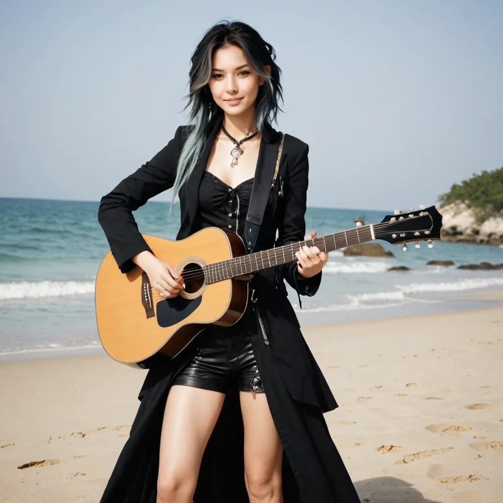 Visual Kei Guitarist with Guitar on the Beach Avatar Maker