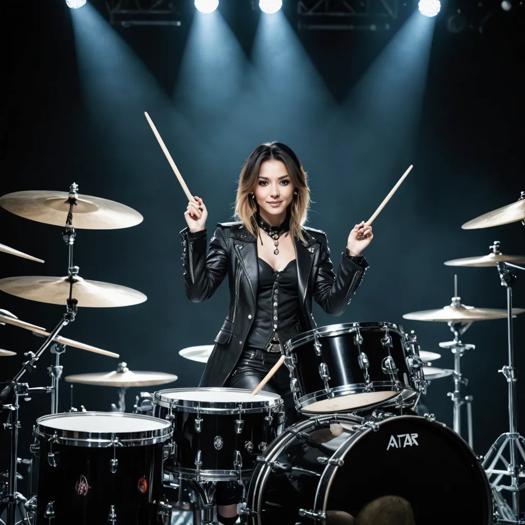 Visual Kei Drummer with Drumsticks and Drum Set on Stage Avatar